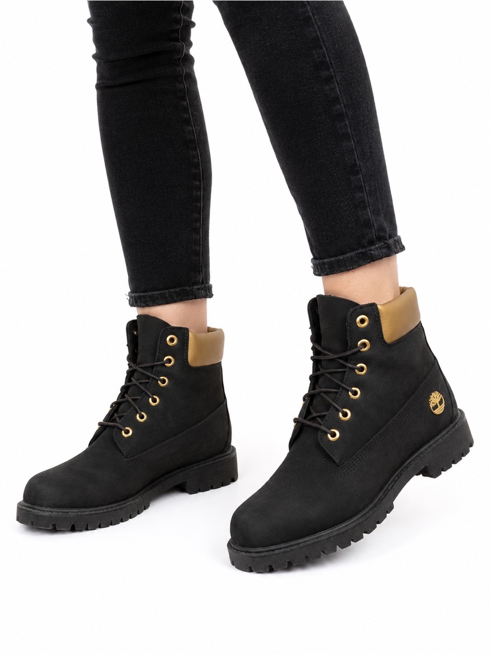 Size 6 Timberland Women’s 6” Premium Boots Black Gold Limited Edition Nubuck